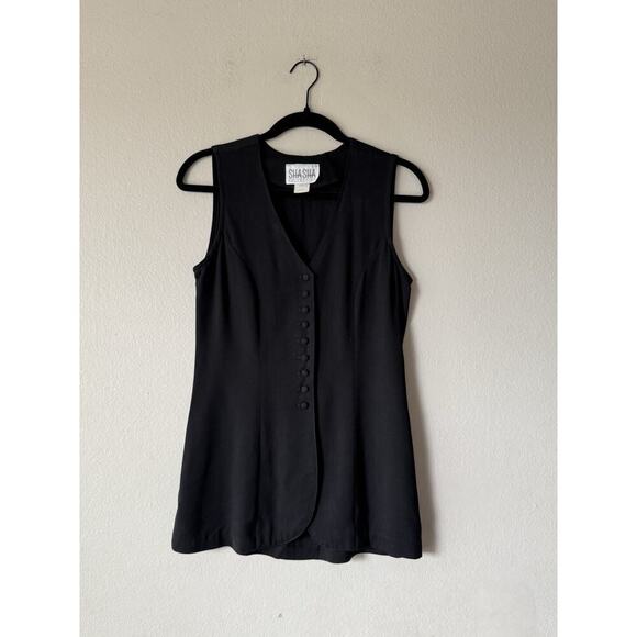 Vintage Shasha Collection Size Small 90s Black Button Front Sleevesless Vest - Picture 1 of 6